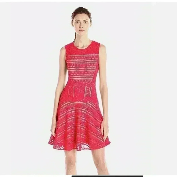 BCBG Maxazria Red Jalina Hem Cocktail Dress XS Gorgeous Mesh style stretch lace. - Picture 1 of 8